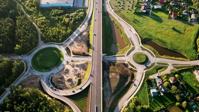 Road construction of Kekava Bypass highway ir Latvia. New section of the road A7 Riga &ndash; Bauska and a part of the international road E67 Via Baltica