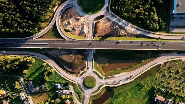 Road construction of Kekava Bypass highway ir Latvia. New section of the road A7 Riga &ndash; Bauska and a part of the international road E67 Via Baltica