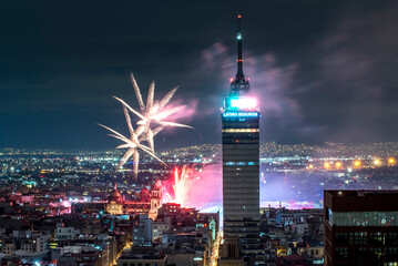 Fireworks, Mexico's Independence Day in downtown of Mexico City. 