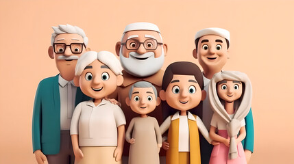 A group of Arabic virtual avatars is a family of generations together