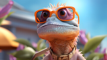 Iguana wearing sunglasses, Generative AI - obrazy, fototapety, plakaty