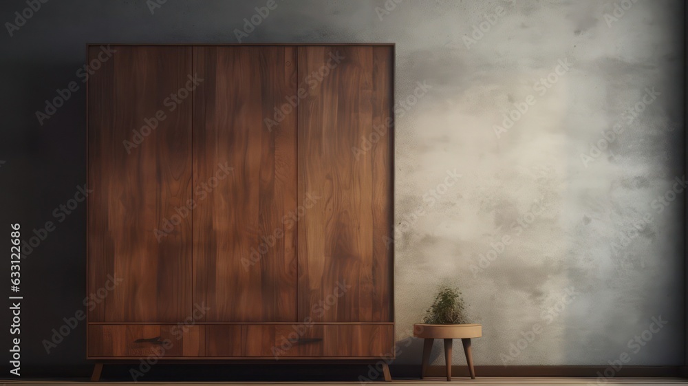 Poster wooden cupboard in a room created with generative ai