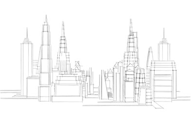 Modern city sketch 3d rendering