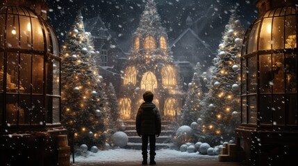 Child in Christmas at Snowy Night