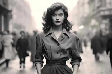 Foto op Aluminium woman walking in Paris in 1950 monochromatic vintage © Jorge Ferreiro