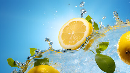 lemon and ice on baby blue background