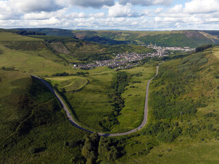 A view from Bwlch Mountain of Cwmparc and Treorchy in the Rhondda Valley in South Wales UK
