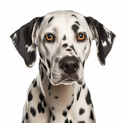 Isolated Dalmatian Dog with Visibly Sad Expression on White Background