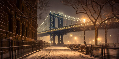 The Brooklyn Bridge, New York City - Generative AI - obrazy, fototapety, plakaty