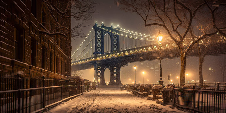 Fototapeta The Brooklyn Bridge, New York City - Generative AI