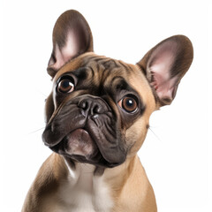 Fototapeta premium Isolated French Bulldog Portrait with Confused Tilted Head on White Background