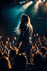 Obraz premium a heavy metal band singer gives his best on a concert stage - generative ai