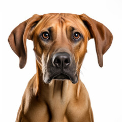 Obraz premium Isolated Rhodesian Ridgeback Dog with Visibly Sad Expression on White Background