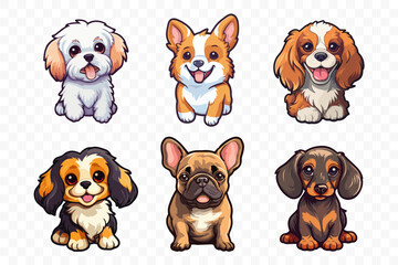 Small breed dogs stickers. Chihuahua, french Bulldog, Cavalier King Charles Spaniel, Welsh Corgi, Papillon dog portrait. Very cute generative ai illustration of toy dog. - 633126808