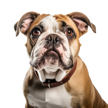 Confused Bulldog Dog with Tilted Head on White Background - Isolated Image