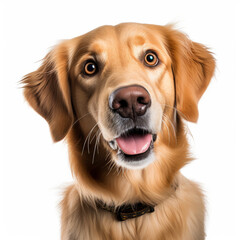 Isolated Golden Retriever Dog with Tilted Head on White Background