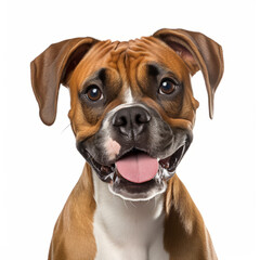 Smiling Boxer Dog with White Background - Isolated Portrait Image