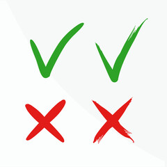 Check mark icon button box frame. Symbols yes or no icons. Green and red, Not and ok checklist sign. - obrazy, fototapety, plakaty