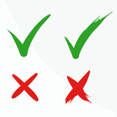 Check mark icon button box frame. Symbols yes or no icons. Green and red, Not and ok checklist sign.