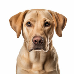 Isolated Labrador Retriever Dog with Visibly Sad Expression on White Background