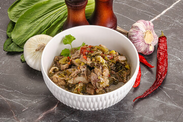 Steamed lamb meat with vegetables