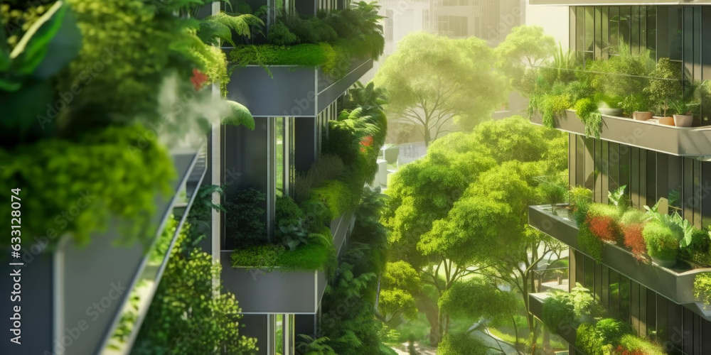 Poster bio architecture. gardens and buildings - generative ai