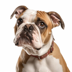 Confused Bulldog Dog with Tilted Head on White Background - Isolated Image