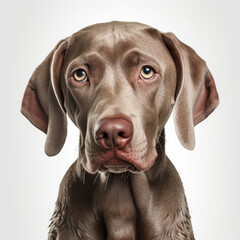 Isolated Weimaraner Dog with Visibly Sad Expression on White Background