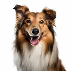 Smiling Shetland Sheepdog Dog with White Background - Isolated Image