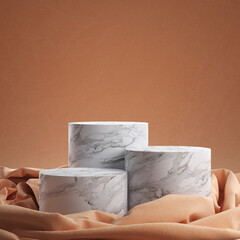 Marble podium with cloth. Abstract geometric scene. 3d