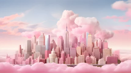 Türaufkleber Hell-pink city in the sky