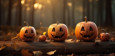 Fototapeta premium Funny halloween pumpkins on scary background. Illustrations perfect for tickets, flyers, advertising, etc.