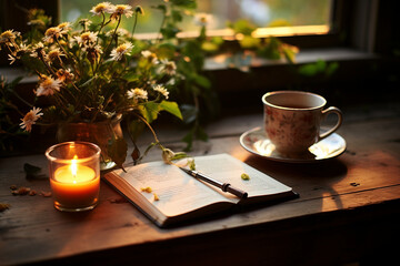 Morning Ritual with Journal and Tea Generative AI