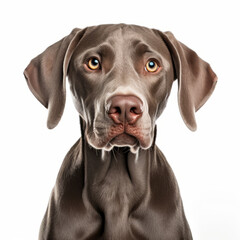 Isolated Weimaraner Dog with Tilted Head on White Background