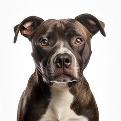 Isolated Staffordshire Bull Terrier Dog with White Background - Expressing Visible Sadness