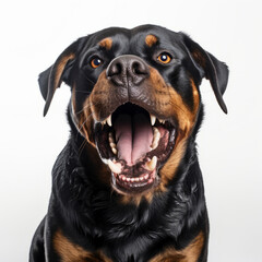 Angry Rottweiler Dog Growling Aggressively on White Background