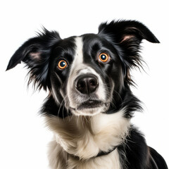Fototapeta premium Isolated Border Collie Dog with Tilted Head on White Background