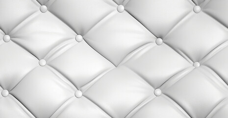 White leather upholstery. Close-up texture of genuine leather with white rhombic stitching. Luxury background. Sofa close up. White leather texture with buttons for pattern and background., digital ai