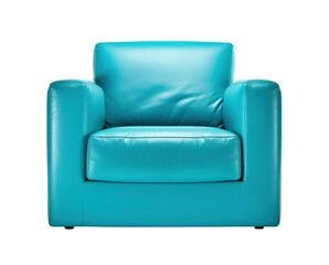 Blue leather armchair isolated on transparent. png. Modern designer chair on white background.
