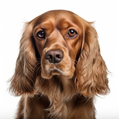 Isolated Cocker Spaniel Dog with Visibly Sad Expression on White Background