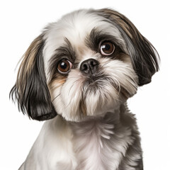 Confused Shih Tzu Dog with Tilted Head on White Background