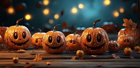 Funny halloween pumpkins on scary background. Illustrations perfect for tickets, flyers, advertising, etc.