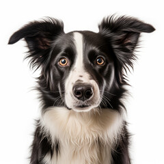 Isolated Border Collie Dog with Visibly Sad Expression on White Background