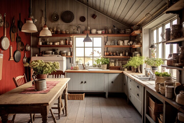 Rustic kitchen style in classic wooden house