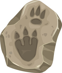 Ancient dinosaur footprint in fossil stone, dino foot silhouette cartoon vector. Archeology print trace of dinosaur paw or Jurassic lizard and monster reptile footprint track in rock with three claws © Vector Tradition