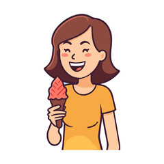 girl eating ice cream, happy smile face vector