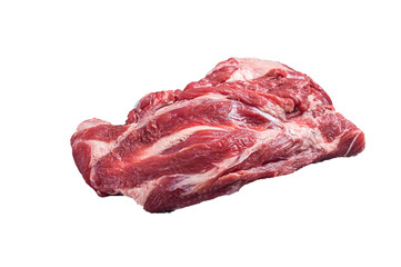 Boneless Raw lamb neck meat on a butcher table. High quality Isolate, transparent 