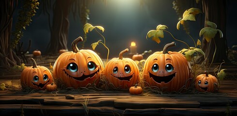 Funny halloween pumpkins on scary background. Illustrations perfect for tickets, flyers, advertising, etc.