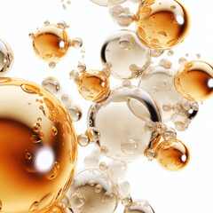 Oil bubbles background,  bubbling drops of gold liquid. Oil bubbles in abstract natural transparent liquid fluid splash