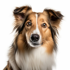Isolated Collie Dog Portrait with Tilted Head on White Background